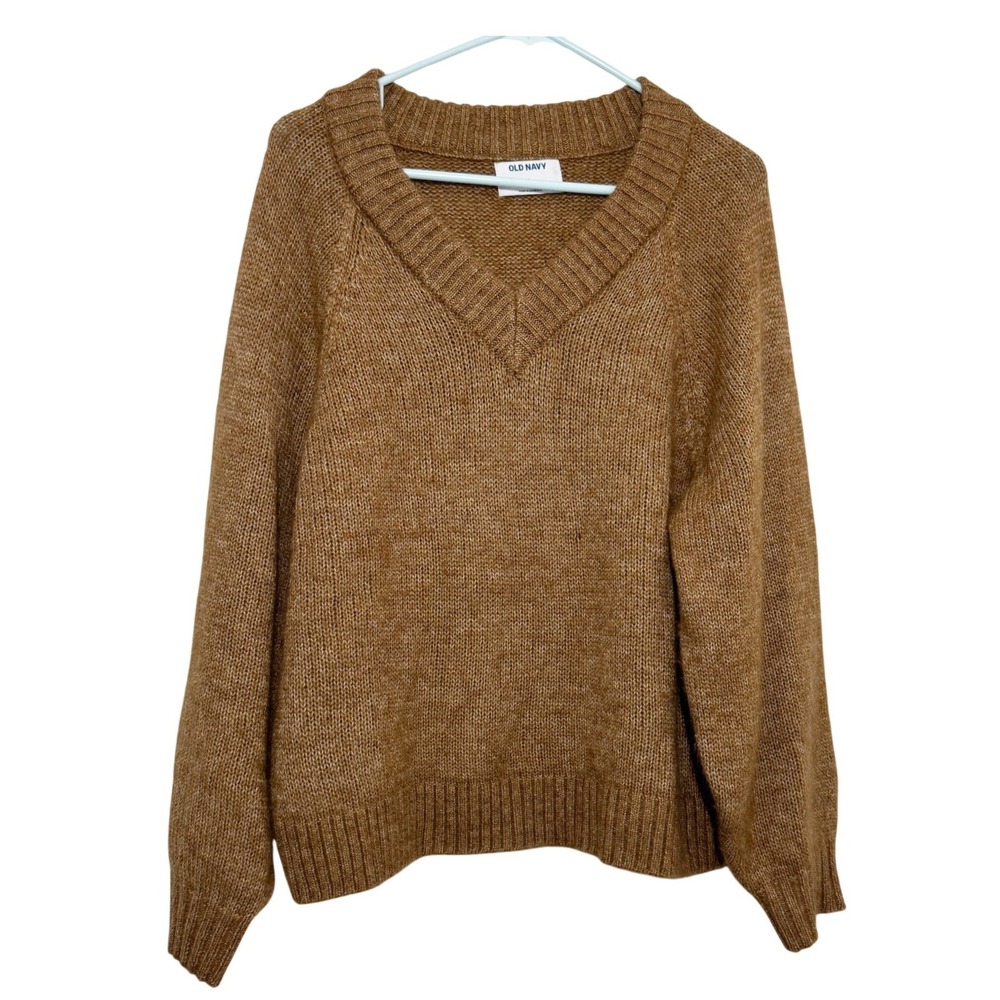 Old Navy Cozy Cropped V-Neck Sweater Brown Wool Blend Women Large Executive Bran